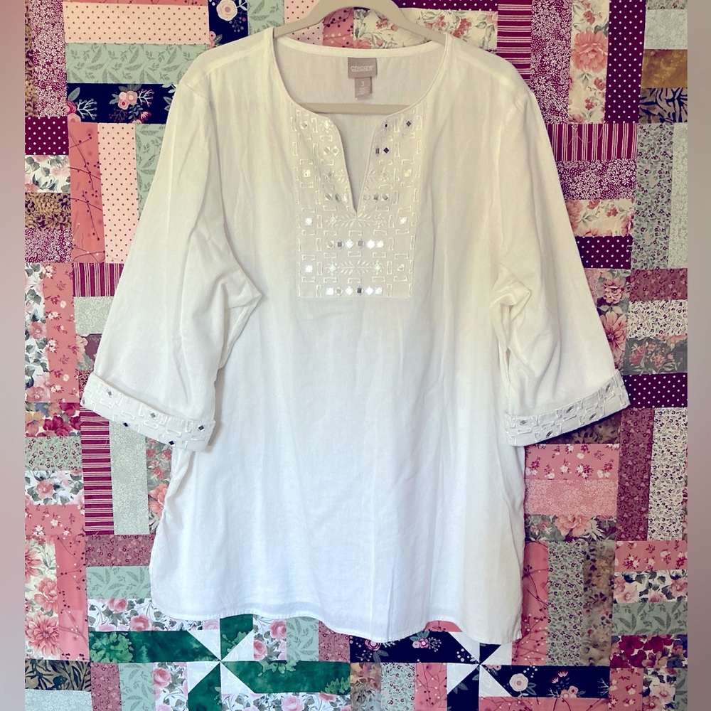 Chico's White Blouse with Embellishments